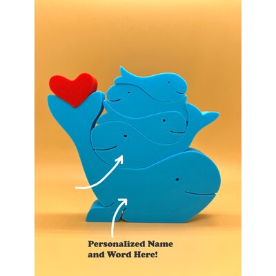 Custom Whale Family Puzzle Decor| Custom Name Figurine For Family Friend 5 Person| Home Decor| Family Keepsake| House Warming| New Born Gift - image2